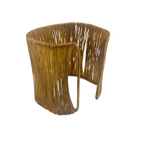 Vintage Wire Chunky Gold Metal Bangle Bracelet1 1/2" Open Weave Design - Picture 4 of 8